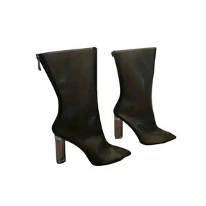 CAPE ROBBIN Black Jelly Boots with Clear Heel - size 9